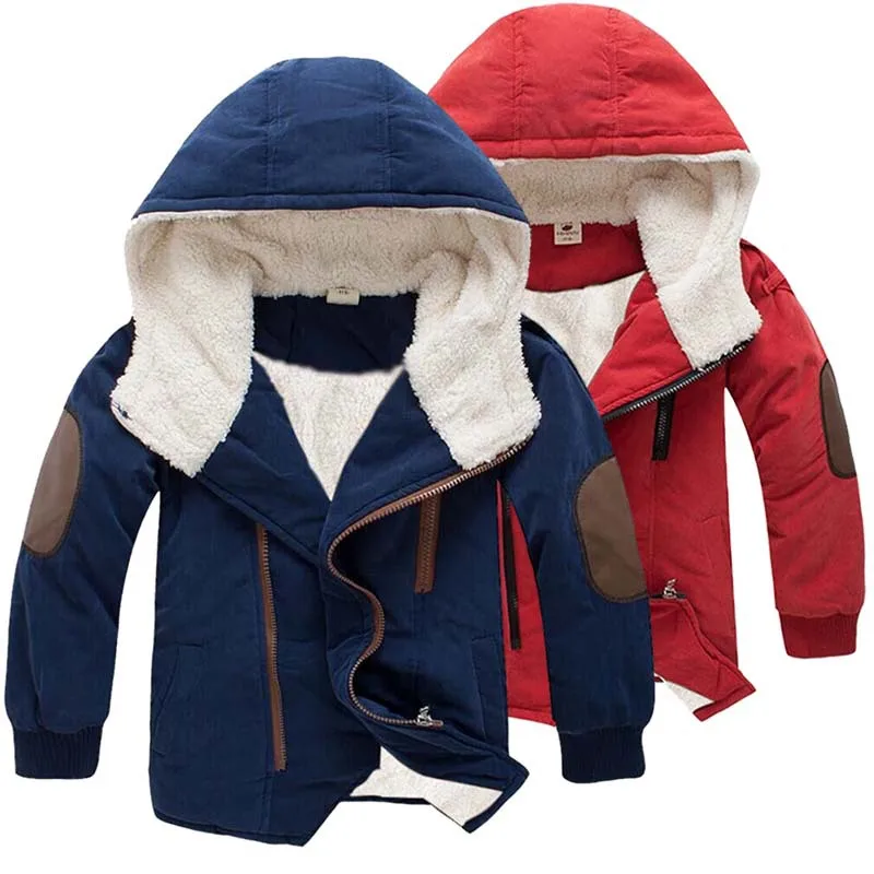 

Boys Hooded Cotton Jackets Woolen Coats Kids Teens Winter Warm Thick Zipper Clothing Lamb Velvet Outerwear Casual Clothes 4-12 Y