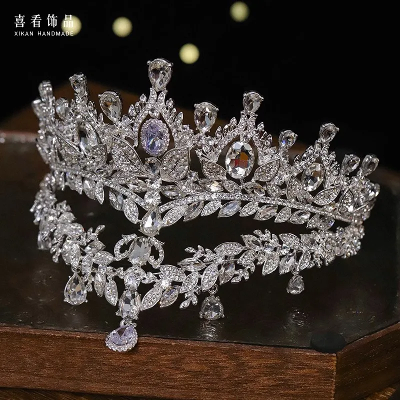 

CC Wedding Crown Women Accessories Bridal Headpiece Engagement Hairwear 100% Handmade Shining Leaf Shape Crystal Coronets AN074