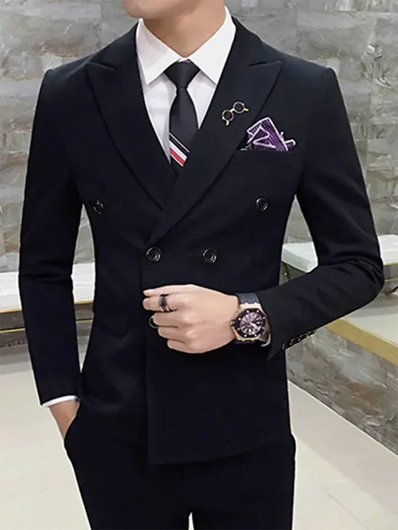 

Men Business Casual Suit Set Groom Tuxedos Peak Lapel 3 Piece （Blazer+Vest+Pants）Slim Fit Costume Homme Male Suit