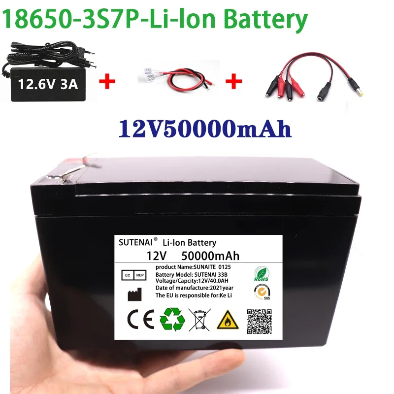NEW 12V 50Ah 18650 lithium battery pack 3S7P built-in high current 40A Solar street lamp, xenon lamp, backup power supply, LED
NEW 12V 50Ah 18650 lithium battery pack 3S7P built-in high current 40A Solar street lamp, xenon lamp, backup power supply, LED