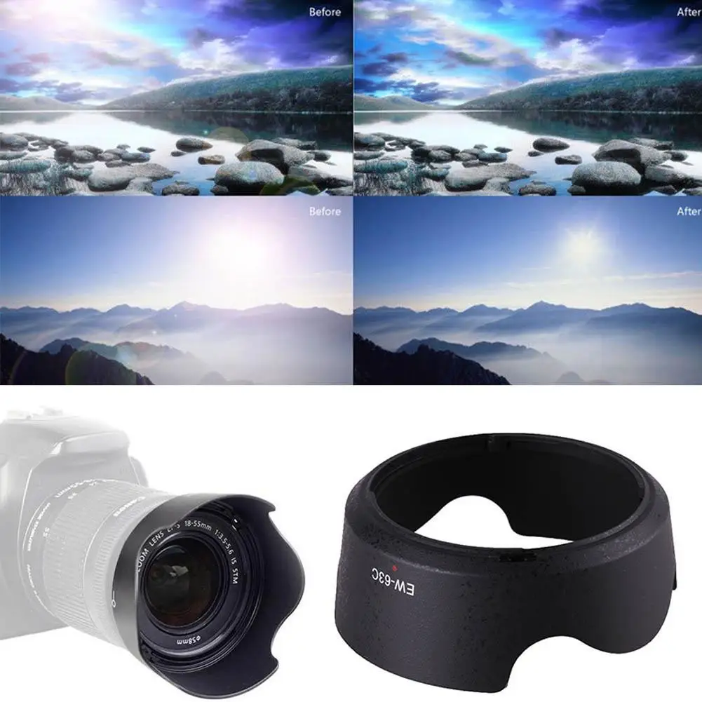 

1pc Black Abs Lens Hood 8mm Camera Lens Hood Lens Protetor Ew 63c EW-63C EW63C for Canon EF-S 18-55mm f/3.5-5.6 is STM A1H7