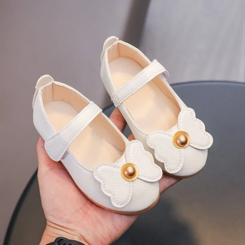 

Girls White Leather Shoes for Wedding Party Fashion Children Princess Shoes Kids Simple Shallow Dress Shoes with Bowtie 2024 New