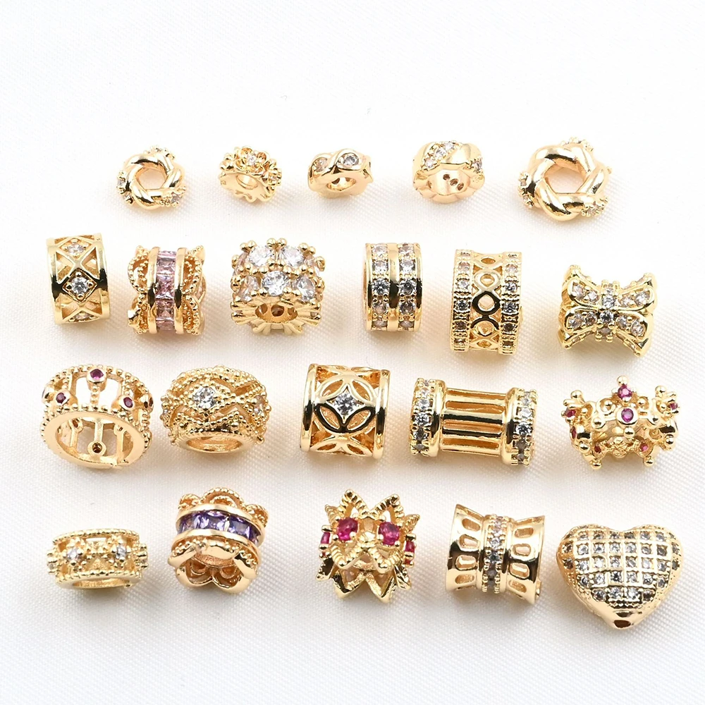 

5pcs Spacer Beads Rhinestone Gold Color Plated Brass Diy Necklace Bracelet Accessories Craft Jewelry Findings