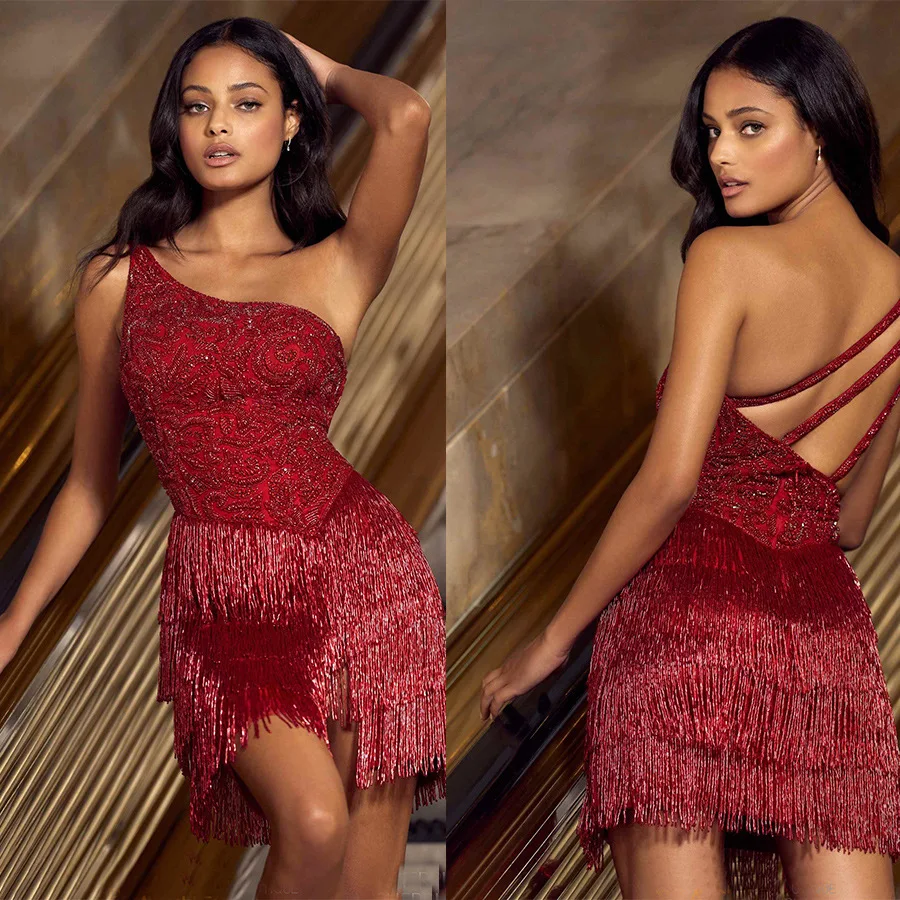 

Women Sexy Party Evening Dress Sequins Tassels Sleeveless Banquet Prom Dresses Wine Red Vestidos 2023 Woman Clothes Traf Vestido