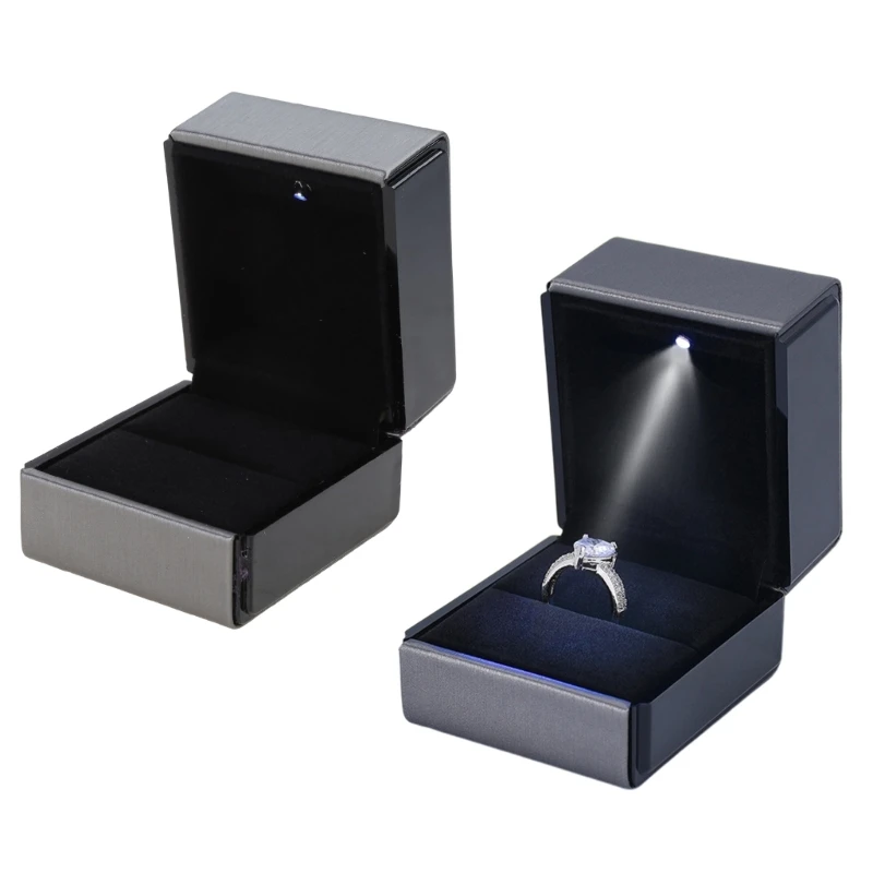 

Y1UE Earrings Stoarge Holder Box Proposal Wedding Engagement Ring Box Jewelry Display Gifts Box LED Light Square