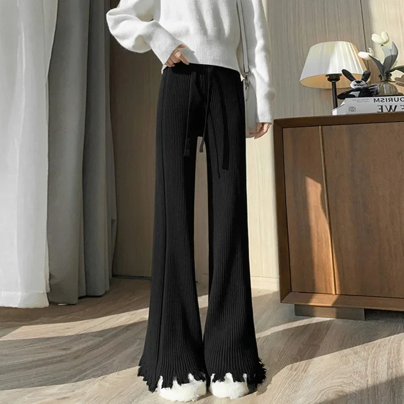 High Waisted Tassel Knitted Wide Leg Pants Women Trousers Elastic Waist Full-length Straight Solid Stylish Streetwear Pants 2024
High Waisted Tassel Knitted Wide Leg Pants Women Trousers Elastic Waist Full-length Straight Solid Stylish Streetwear Pants 2024