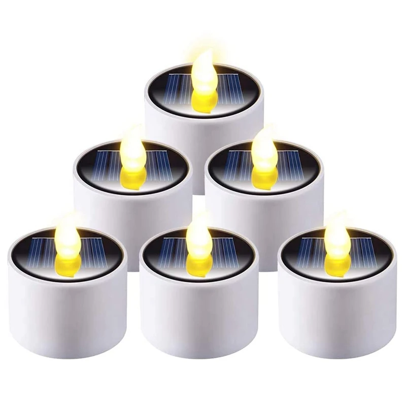

6 Pcs Solar Tea Lights, Rechargeable LED Flameless Tealight Candles For Window Outdoor Camping Emergency Home Decor
