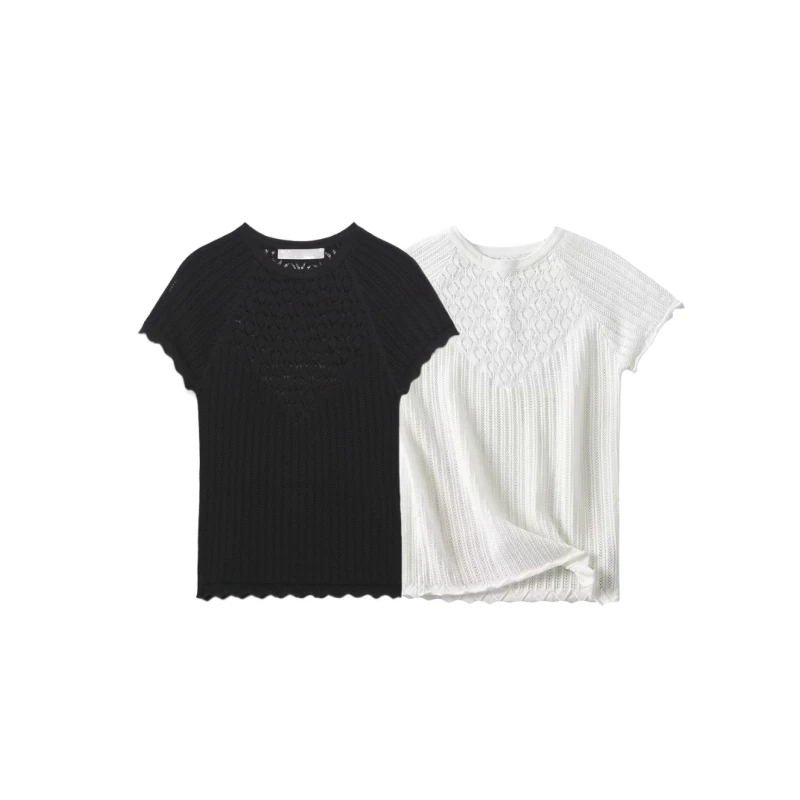 Summer New Women's Clothing Solid Color Jacquard Mesh Lace Knitted Top round Neck Short Sleeves Thin Section Slim Fit T-shirt
Summer New Women's Clothing Solid Color Jacquard Mesh Lace Knitted Top round Neck Short Sleeves Thin Section Slim Fit T-shirt