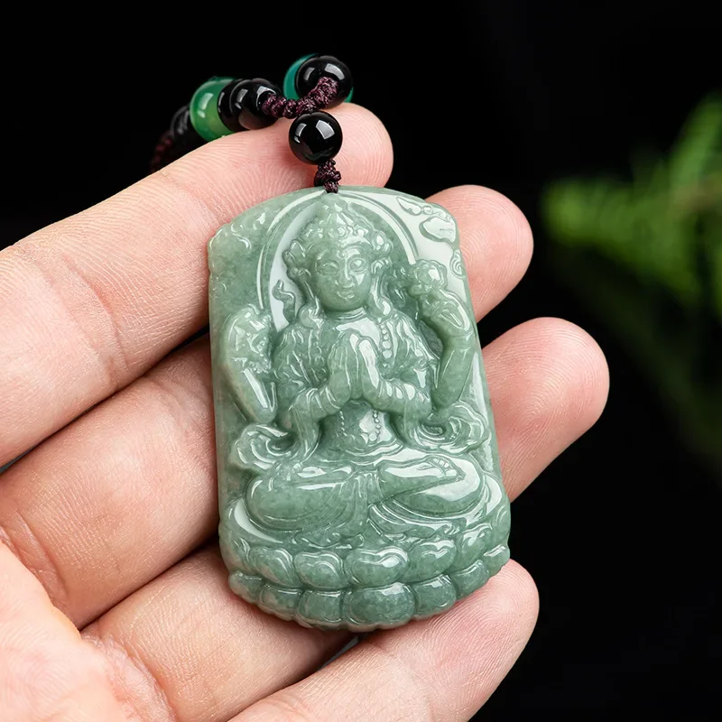

Burmese Jade Guanyin Pendant Jadeite Charms Gemstone Talismans Natural Charm Jewelry Necklace Chinese Men Real Green Emerald