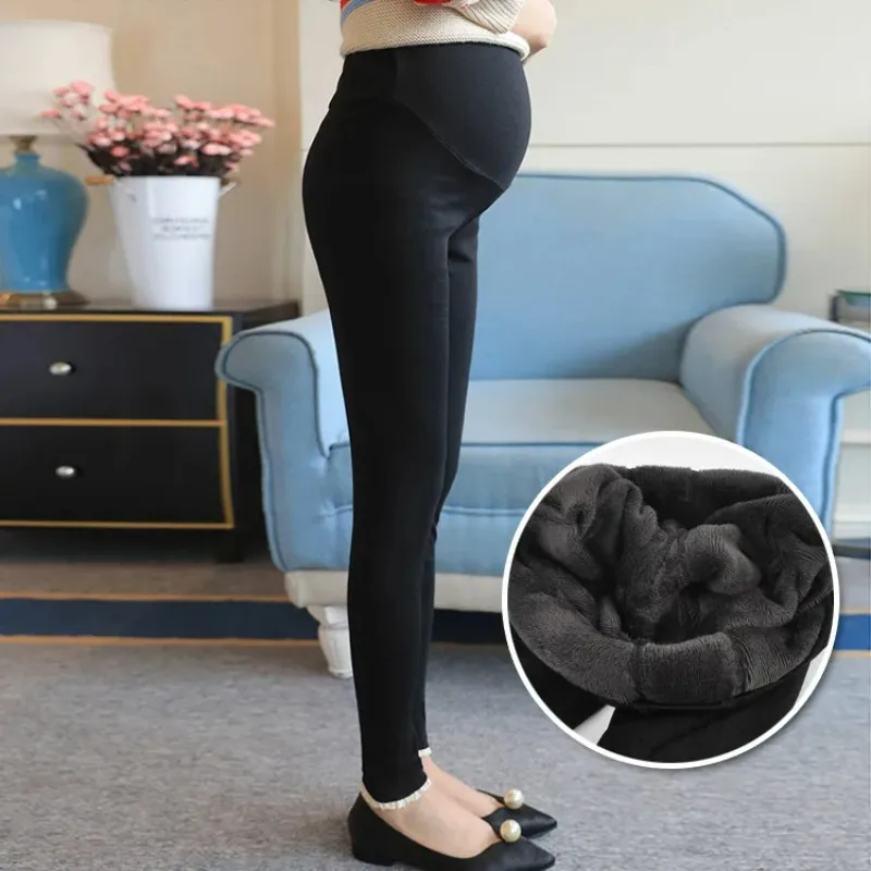 

Winter Pregnant Women Black Leggings for Maternity Warm Soft Velvet Pants Pregnancy Inner Wool Clothes Ropa Mujer Embarazada