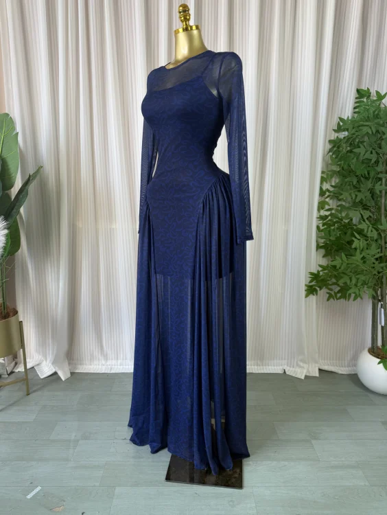 CM.YAYA Women O-neck Long Sleeve Pleated Inner A-line Maxi Dress 2026 Evening Sexy Party Birthday Vacation Long Dresses Vestidos 86 Sc37b4f15cfc8480ab440161406186635G