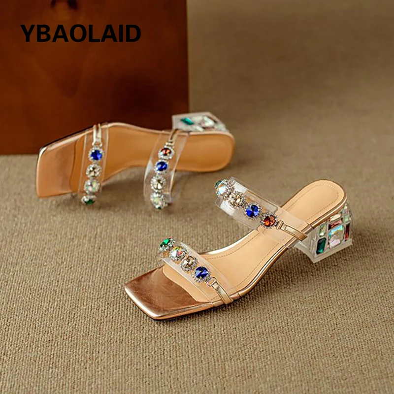 Colorful Gemstone Decor PVC Slippers for Women's Summer Slides Shoes Open Square Toe Clear Transparent Chunky Heel Muller Shoes
Colorful Gemstone Decor PVC Slippers for Women's Summer Slides Shoes Open Square Toe Clear Transparent Chunky Heel Muller Shoes