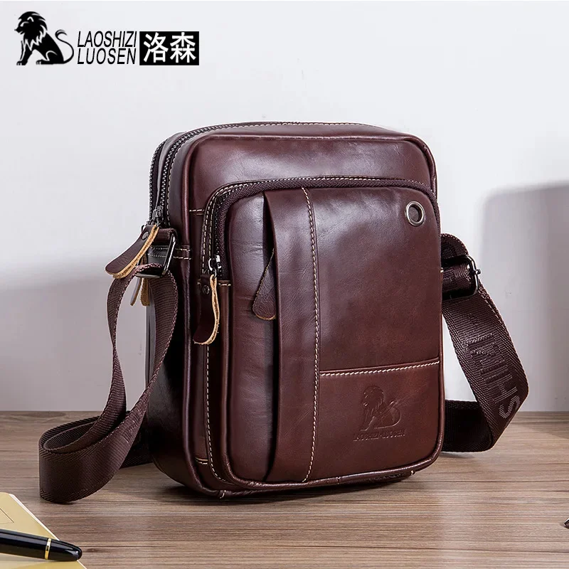 

LAOSHIZI New Fashion Men's Genuine Leather Crossbody 100% Cowhide Men Convenient Satchel Multifunctional Casual Shoulder Bag