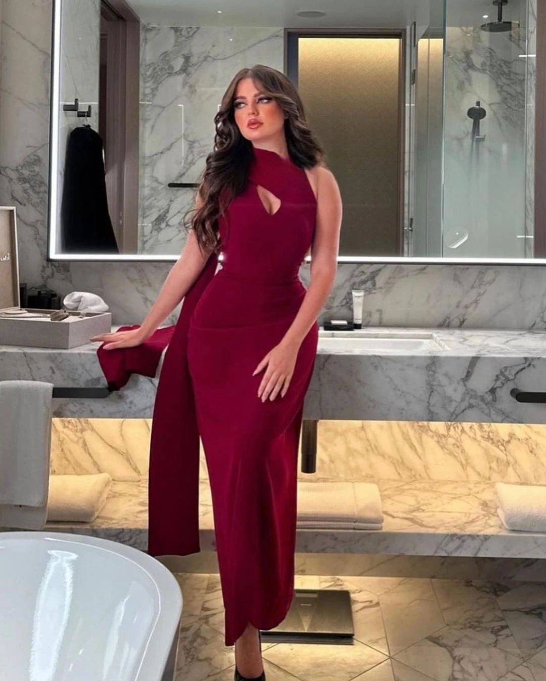 

Wine Red Elegant Prom Dresses Ankle-Length Oversleeves Front Split Fashion Sheath Formal Occasion Evening Dress Party Gown 2023