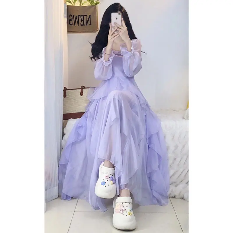 French Fairy Style Gentle Temperament Simple Long Sleeved Dress Women Solid Round Neck Strap Mesh Ruffles Slim Dresses
French Fairy Style Gentle Temperament Simple Long Sleeved Dress Women Solid Round Neck Strap Mesh Ruffles Slim Dresses