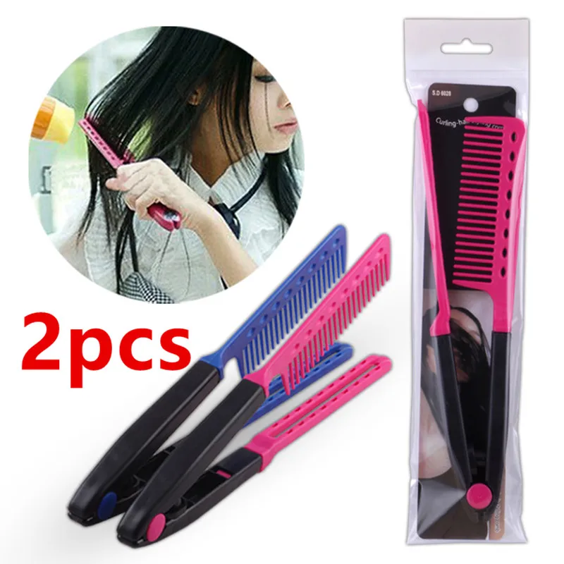 

2 Pieces Flat Comb Straightening Comb Salon Hair Brush Hairdressing Styling Hair Straightener V-shaped Straight Combs Straighten