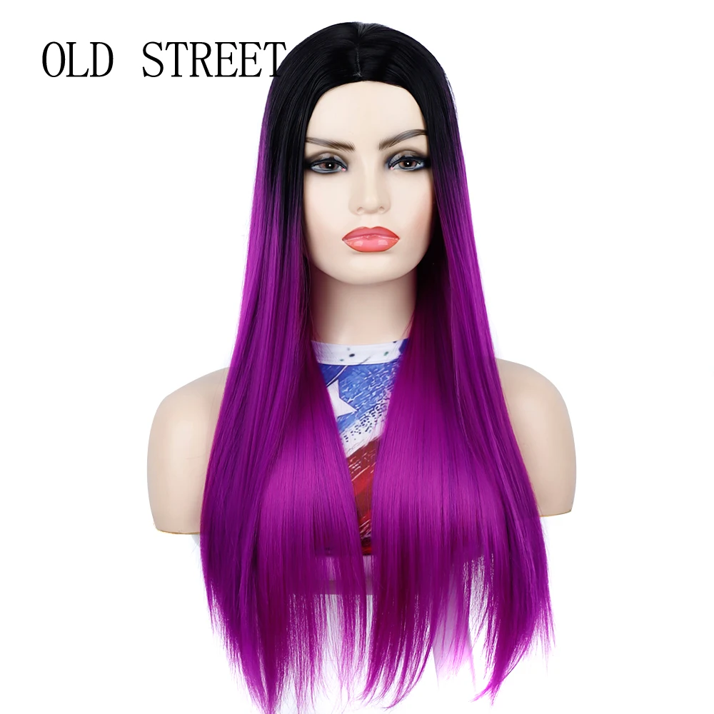 

Synthetic Straight Wigs Middle Part 60cm Long Silky for Women Daily Wear Cosplay Hair Wig Heat Resistant Fiber Ombre 1B Purple