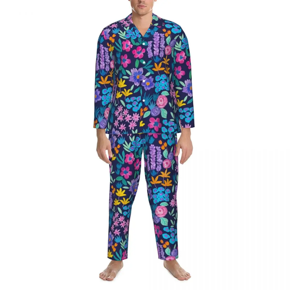 Bright Flowers Sleepwear Spring Vibrant Floral Pirnt Vintage Oversized Pajama Set Men Long Sleeve Lovely Bedroom Nightwear
Bright Flowers Sleepwear Spring Vibrant Floral Pirnt Vintage Oversized Pajama Set Men Long Sleeve Lovely Bedroom Nightwear