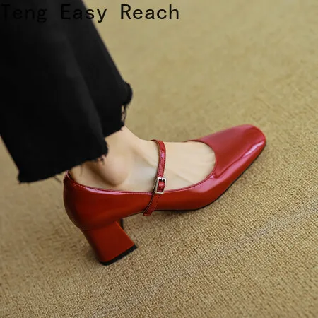 

2024 New Spring Summer Patent Leather Women Shoes Square Toe Women Pumps Brogue Designs Mary Jane Shoes for Women Ladies Shoes