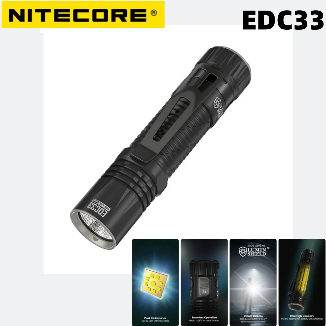 

NITECORE EDC33 4000 Lumens USB-C Rechargeable EDC Torch Light Tactical UHi 20 LED Flashlight Built in 4000mAh Li-ion Battery