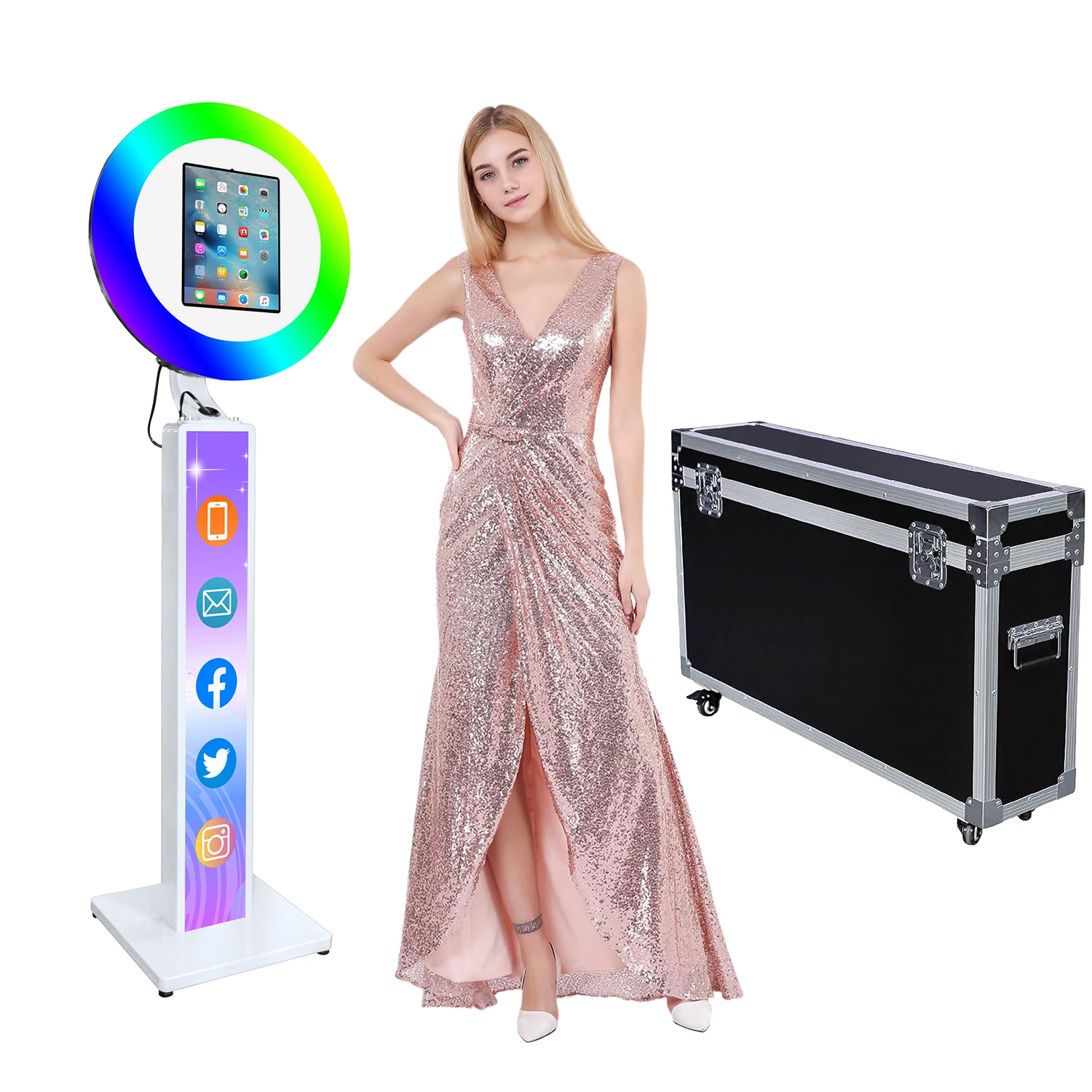 

Portable 3 in 1 Photobooth for IPad 10.2" 10.9" 11" 12.9" Photo Booth Machine Free LOGO with RGB Light Ring for Wedding Party