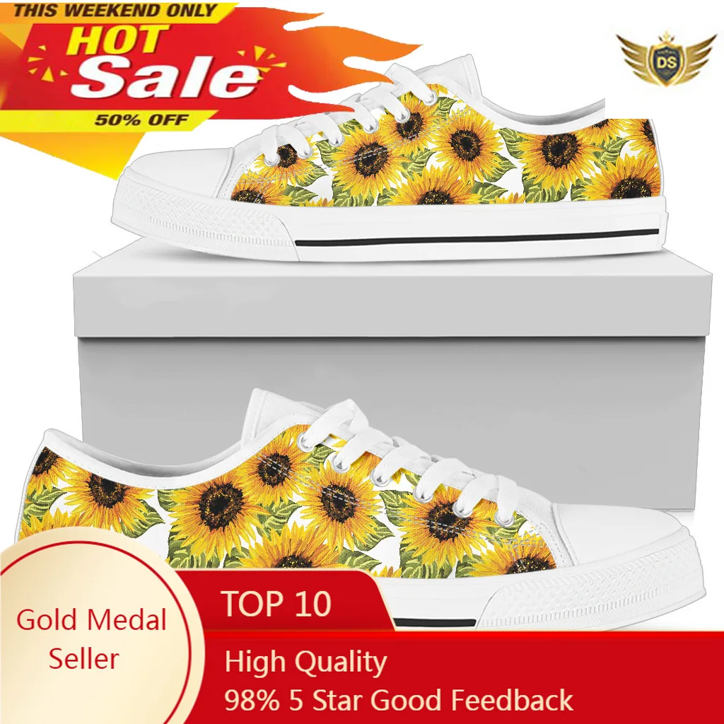 

Yellow Sunflowers Pattern Wome Classic Canvas Shoes Lightweigt Comfortable Sneakers For Outdoor Buty Sportowe Damskie