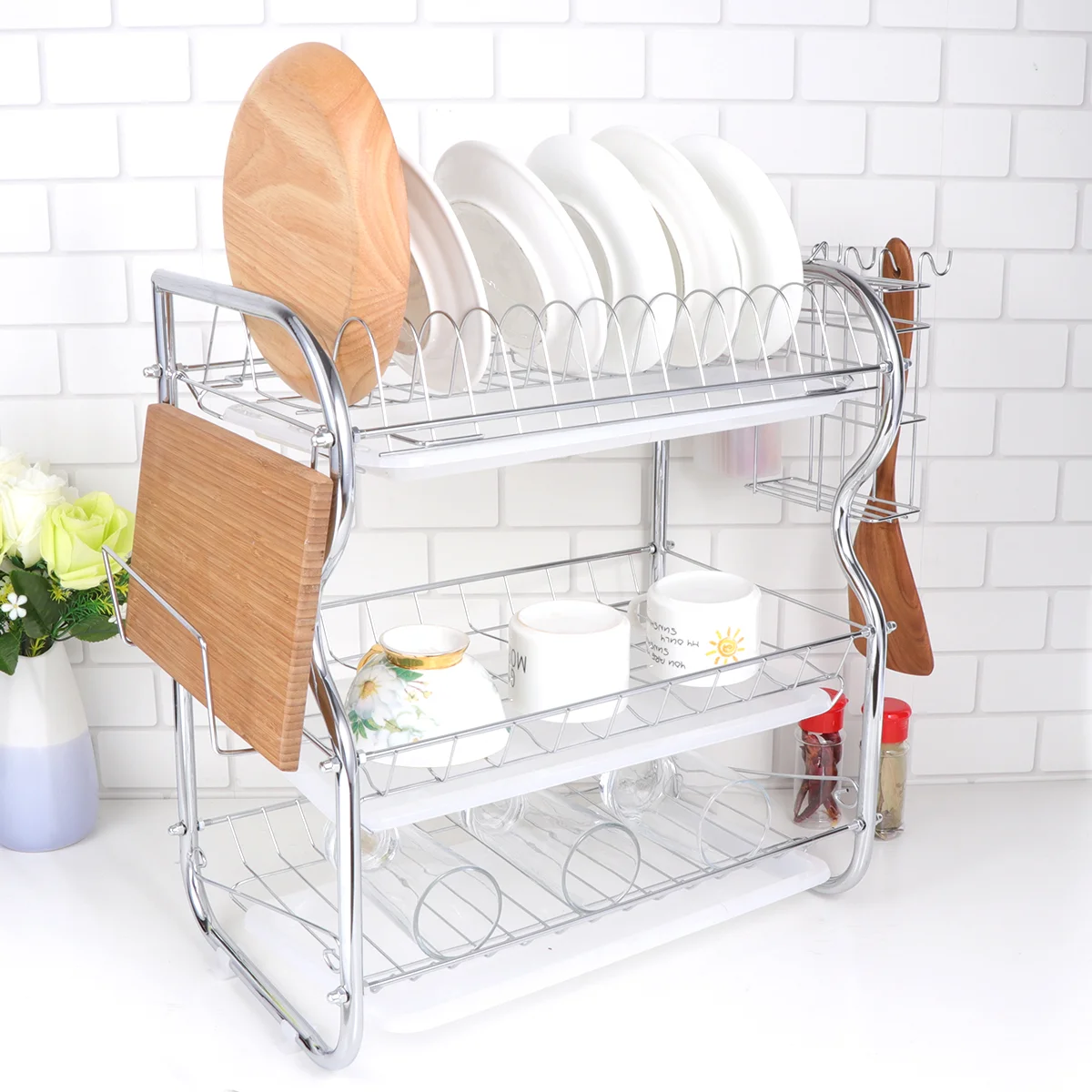 

Kitchen Cutlery Drain Rack Layer Dish Drainer Iron Storage Organizer Rustproof Dishes Plates Organization Shelf