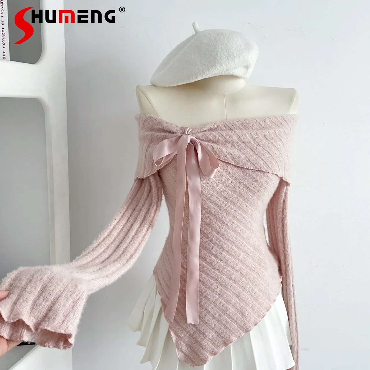 Sweet Women Pink Bowknot Knitted Sweater 2023 Autumn and Winter New Japanese Style Sexy Cute Off-Shoulder Long Sleeve Knitwear
Sweet Women Pink Bowknot Knitted Sweater 2023 Autumn and Winter New Japanese Style Sexy Cute Off-Shoulder Long Sleeve Knitwear