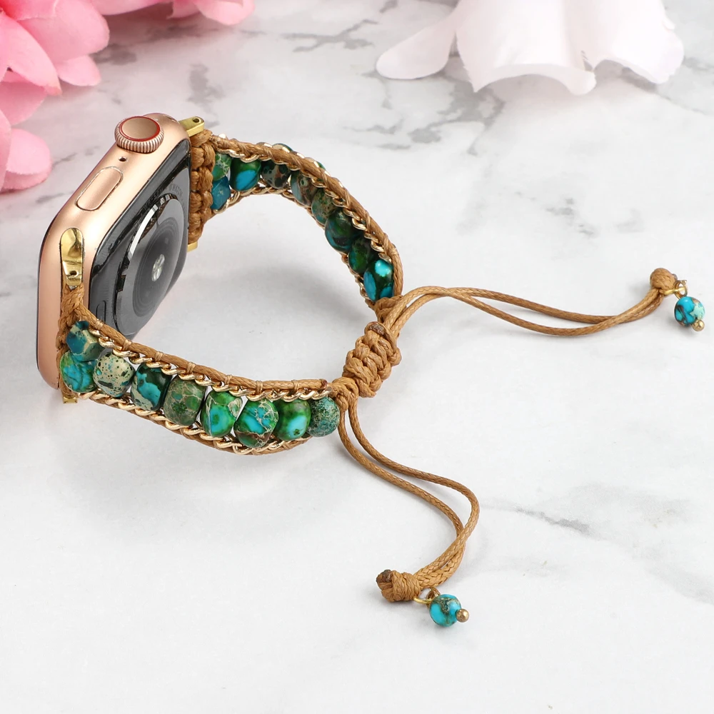 

Bohemian Natural Stone Strap For Apple Watch Ultra 49mm 45mm 44mm 41mm 40mm Adjustable Braided Bracelet iWatch 8 7 6 5 4 3 Band