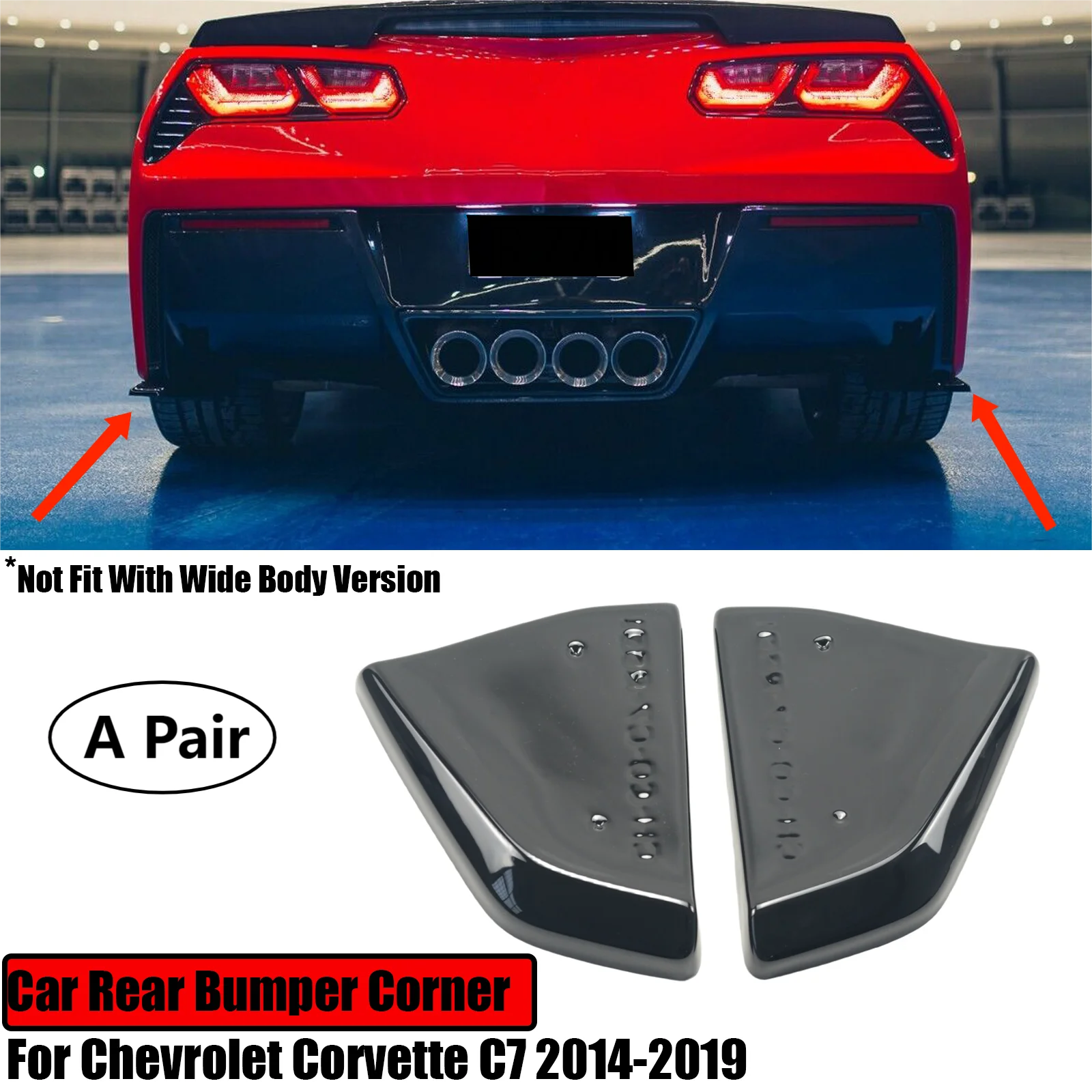 

For Chevrolet Corvette C7 2014-2019 Car Rear Bumper Corner Side Diffusers Splitter Spoiler Glossy Black Carbon Fiber Look 2 Pcs