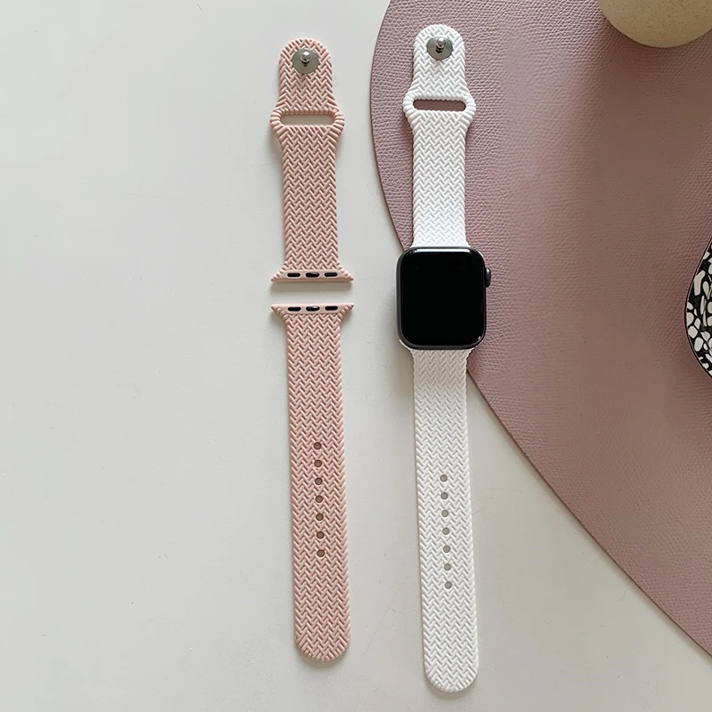 

Сплетенный ремешок для Apple Watch Series 7 6 5 4 3 2 SE, резиновый браслет для iWatch 45 мм 41 мм 38 мм 42 мм 40 мм 44 мм