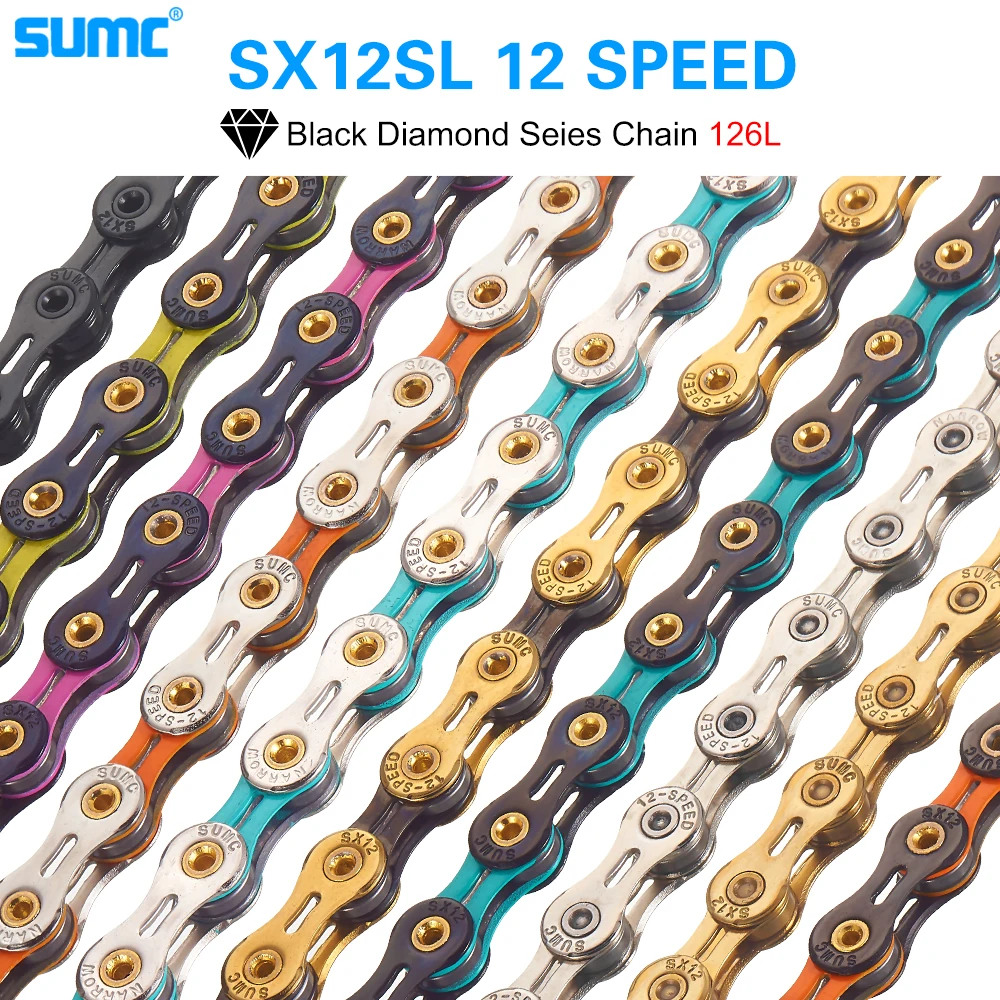 

SUMC 12 Speed Bicycle Chain 12S MTB Road Bike DLC Diamond Serie 126L Chains Ultralight Mountain Bike 12V Chains for Sram Shimano