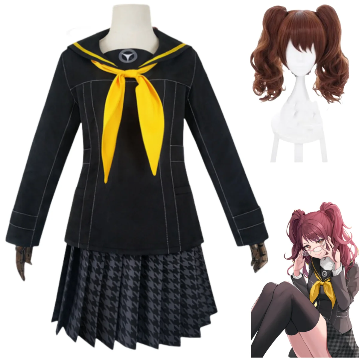 

Anime Game Persona 4 P4 Kujikawa Rise Cosplay Costume Wig Japanese JK School Uniform Skirt Woman Sexy Halloween Party Suit