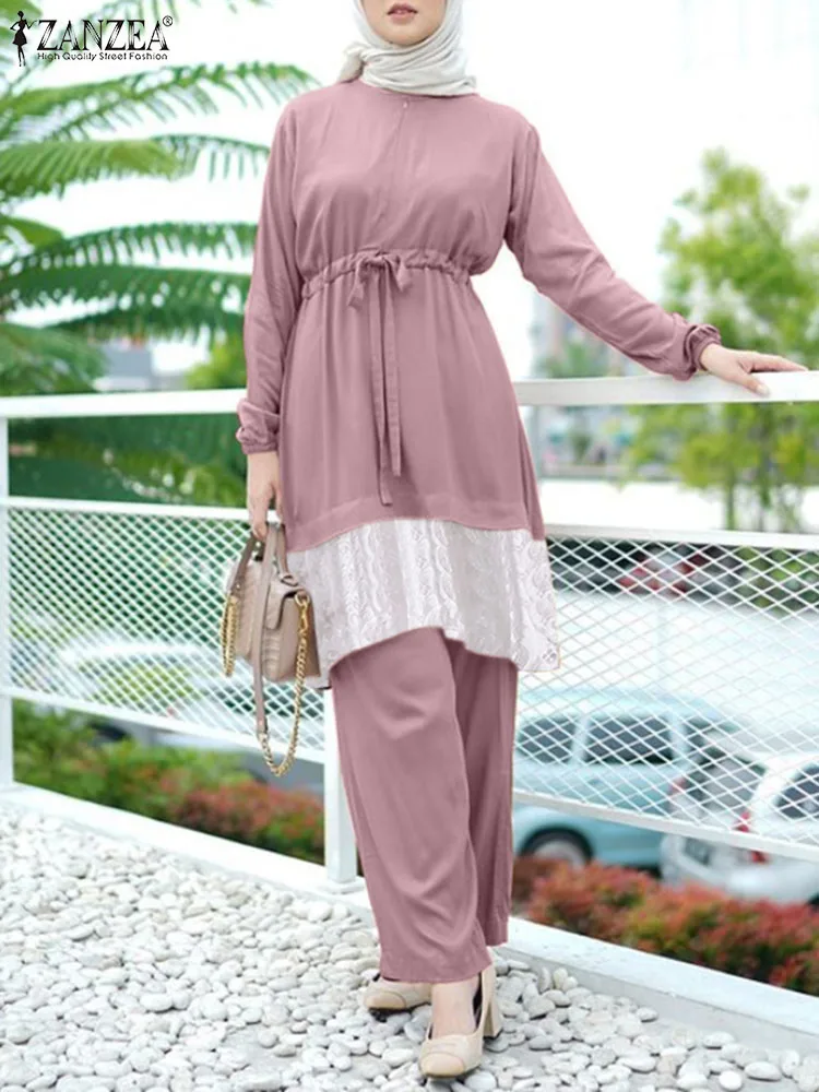 ZANZEA Autumn Women Matching Sets Fashion Muslim Suit 2PCS Long Sleeve Lace Patchwork Blouse Pants Sets Casual Party Tracksuits
ZANZEA Autumn Women Matching Sets Fashion Muslim Suit 2PCS Long Sleeve Lace Patchwork Blouse Pants Sets Casual Party Tracksuits
