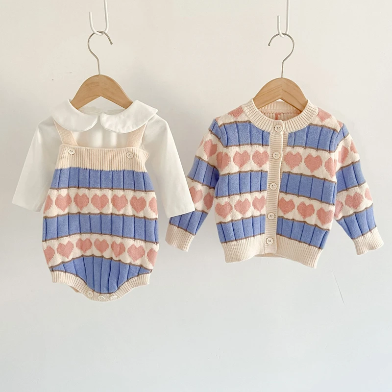 Baby Knitted Clothing Sets for Girl Love Jacquard Sweater Jacket+Strap Romper Suit Autumn Cotton Cute Kids Toddler Girls Clothes
Baby Knitted Clothing Sets for Girl Love Jacquard Sweater Jacket+Strap Romper Suit Autumn Cotton Cute Kids Toddler Girls Clothes