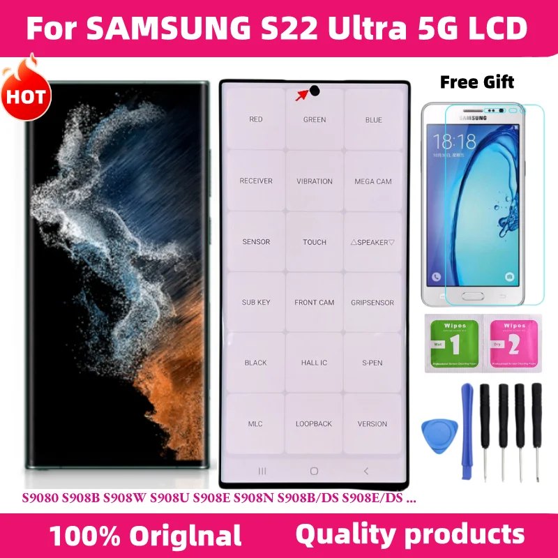 Original AMOLED For Samsung Galaxy S22 Ultra LCD Diaplay 5G S908B S908E S908U S908N Touch Screen Digitizer Replacement Parts
Original AMOLED For Samsung Galaxy S22 Ultra LCD Diaplay 5G S908B S908E S908U S908N Touch Screen Digitizer Replacement Parts