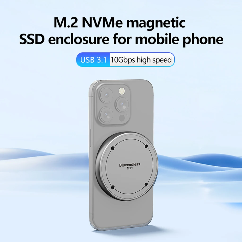 

For M.2 2230 2242 NVMe Magnetic SSD Enclosure 10Gbps Type-c USB 3.1 For iPhone 15 Pro Max Mobile Phone External Hard Drive Case