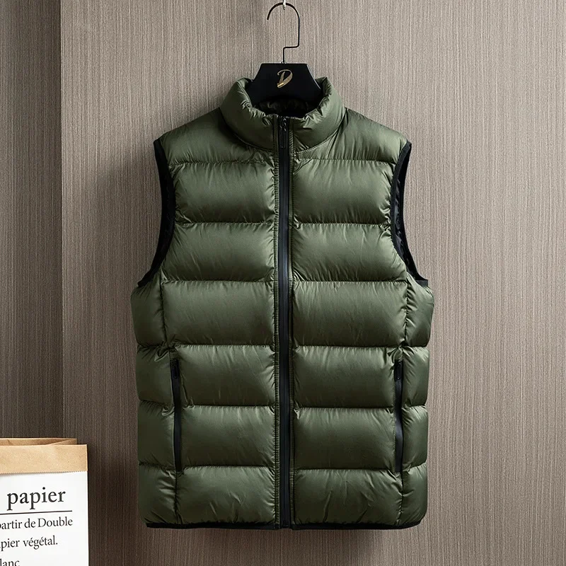 

2024 New Autumn Winter Thick Vests Men Korean Sleeveless Puffer Jacket Motorcycle Vest Plus Size Down Cotton Waistcoat Zipper