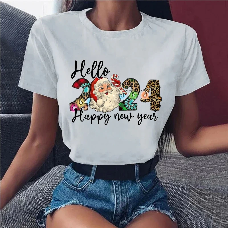 Leopard Hello 2024 Merry Christmas T Shirt Happy New Year T-Shirt Women Clothes Female Clothing Family Party T-Shirts TopS
Leopard Hello 2024 Merry Christmas T Shirt Happy New Year T-Shirt Women Clothes Female Clothing Family Party T-Shirts TopS
