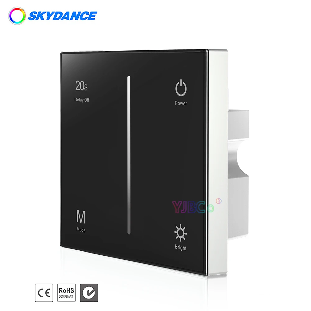 

Skydance 0-10V Glass touch panel single color LED strip controller AC 110V-220V 1 CH 2.4G monochrome light tape dimmer switch