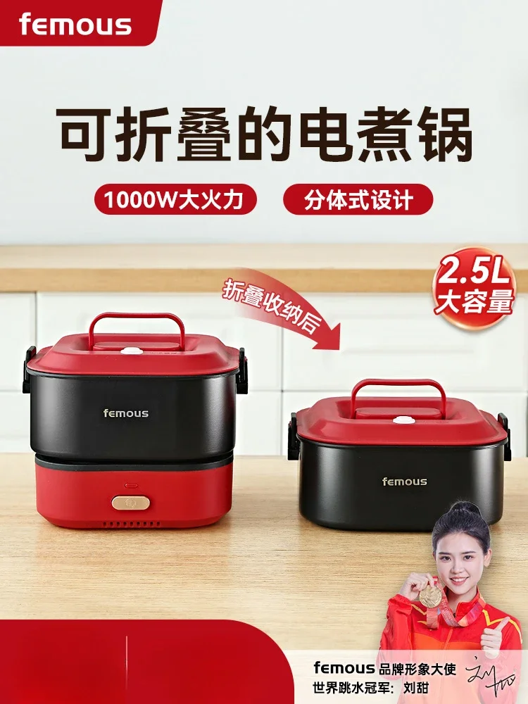 

220V Portable Electric Skillet - Perfect for Dorm, Travel and Camping - Foldable and Detachable Design