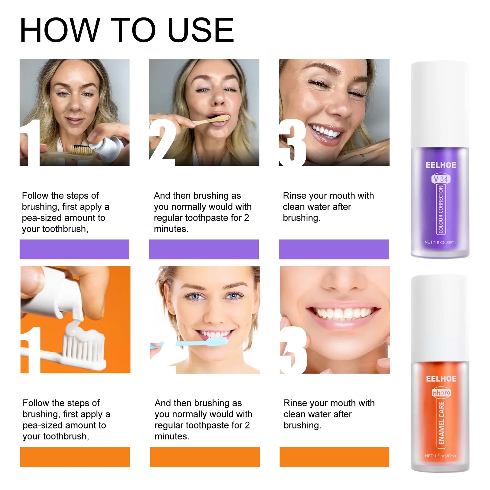 

Sdottor Toothpaste Repair Teeth Whitening Cleansing Stains Oral Cleaning Purple Orange Colour Corrector Toothpaste