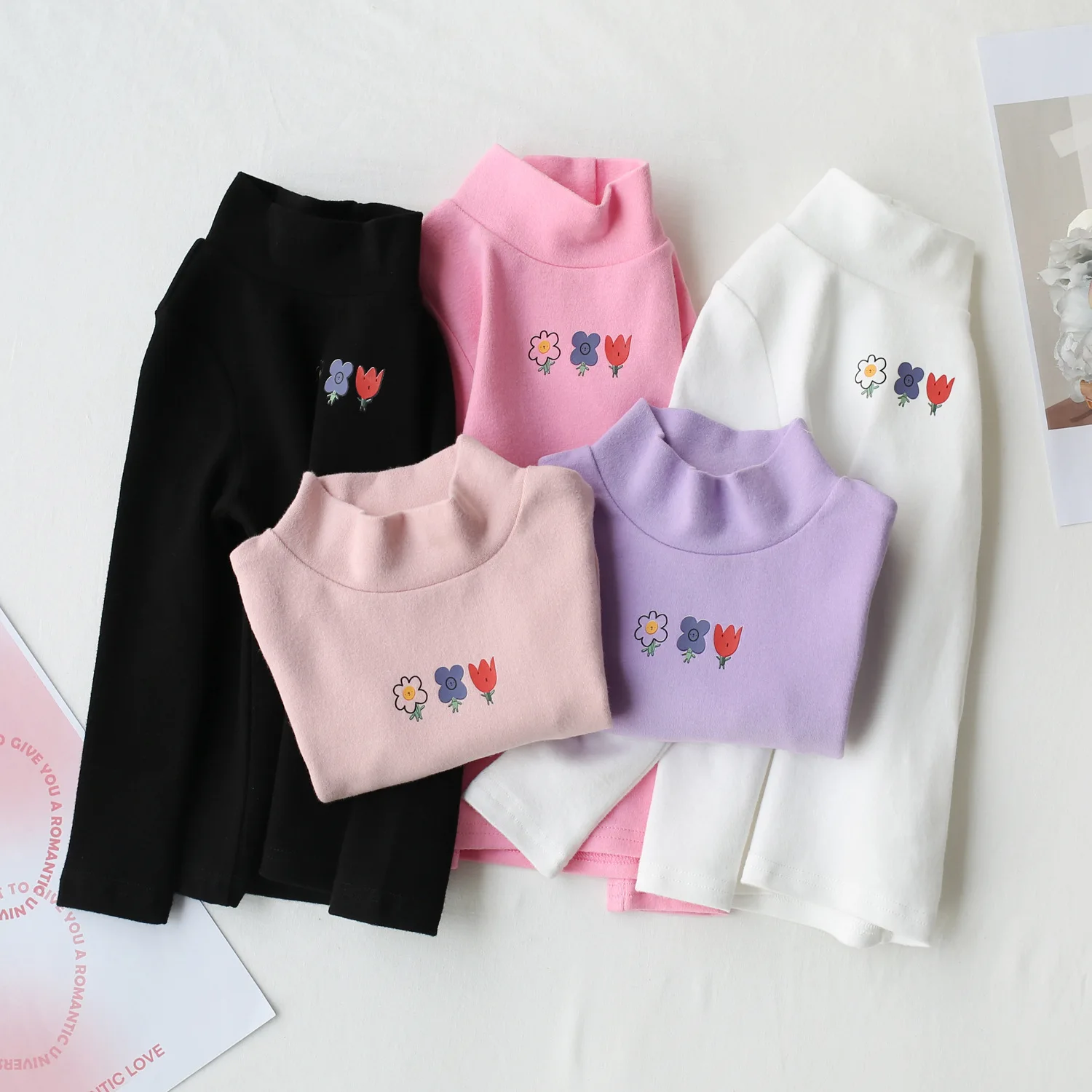 Children's Long-sleeved Base Shirt Spring Korean-style Flower Mock-high Collar T-shirt Girls' Warm Inner Top
Children's Long-sleeved Base Shirt Spring Korean-style Flower Mock-high Collar T-shirt Girls' Warm Inner Top
