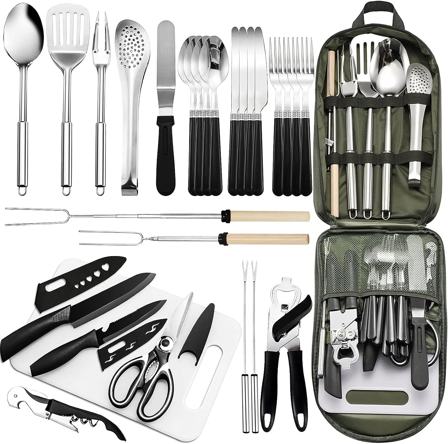 Portable Camping Kitchen Utensil Set-27 Piece Cookware Kit, Stainless Steel Outdoor Cooking and Grilling Utensil,Camping, BBQs
Portable Camping Kitchen Utensil Set-27 Piece Cookware Kit, Stainless Steel Outdoor Cooking and Grilling Utensil,Camping, BBQs