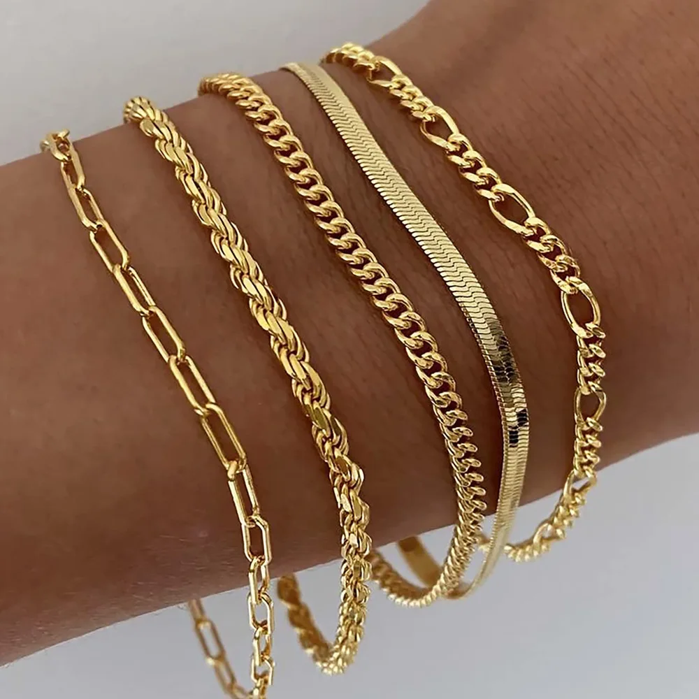 

Gold Bracelets for Women Girls 14K Real Gold Jewelry Sets Tennis Beaded Cuban Link Paperclip Chain Anklet Dainty Bracelet Pack