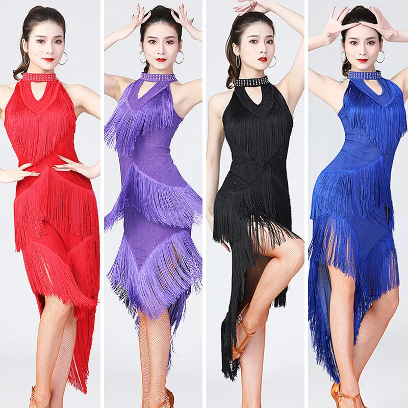 

Women Latin Dance Dress Sequin Tassel Ballet Dress Dancewear Jazz Cha Cha Salsa Tango Skate Dancing Rumba Performance Costume