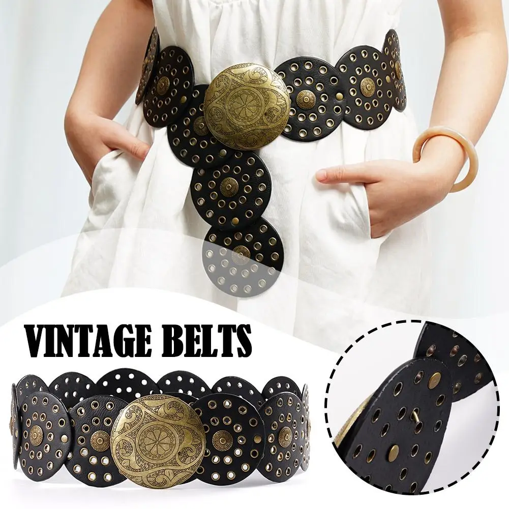 

Y2K Round Hollowed-out Belt Hollow Western-style Exaggerated Personality Broadband Dress Accessories Adjustable Jeans Retro T7A8