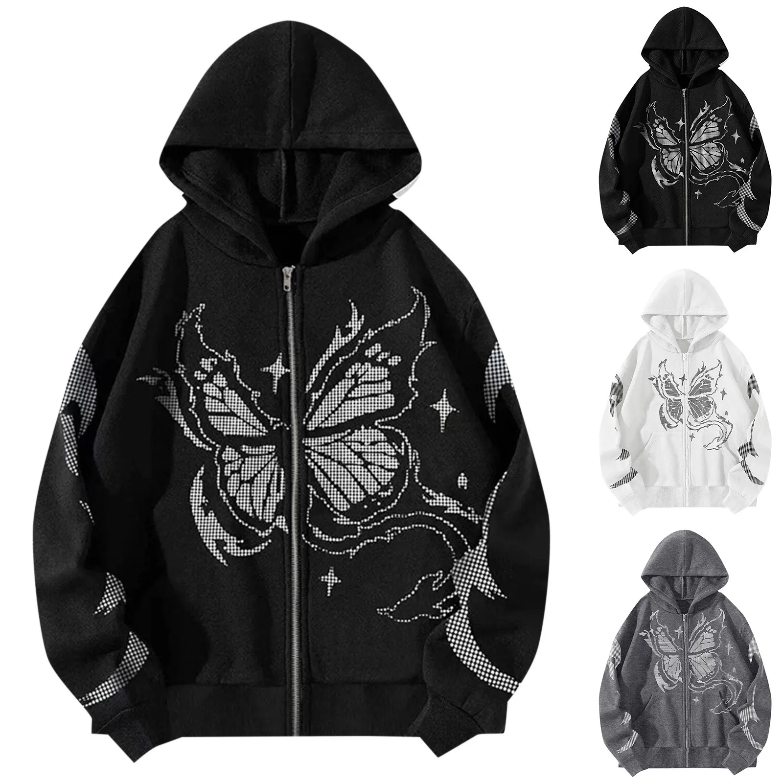 Gothic Butterfly Print Hoodies Zip Up Hip Hop Streetwear Sweatshirts Women Casual Hooded Autumn Winter Men's Tops Y2K Clothes
Gothic Butterfly Print Hoodies Zip Up Hip Hop Streetwear Sweatshirts Women Casual Hooded Autumn Winter Men's Tops Y2K Clothes