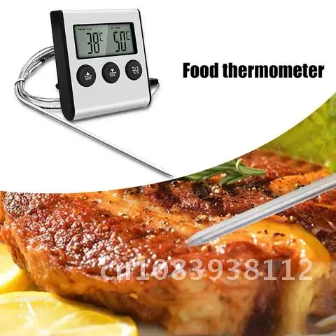 

Kitchen Food Thermometer with Long Probe for Measuring Temperature Cooking Baking Barbecue Oven Grill Alarm Timer Tool