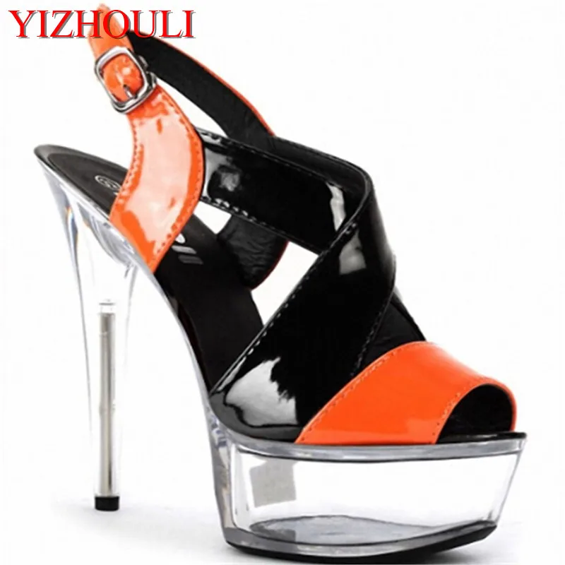 

Ladies Fashion Party Colour Block Shoes 15cm Summer Platform Shoes, 6in High Heel Yellow Multi Color dance shoes